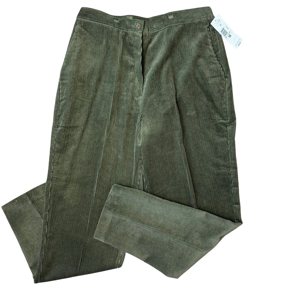 Tanjay Forest Green Corduroy Pants Womens 16 Vintage High Rise Straight Leg NWT